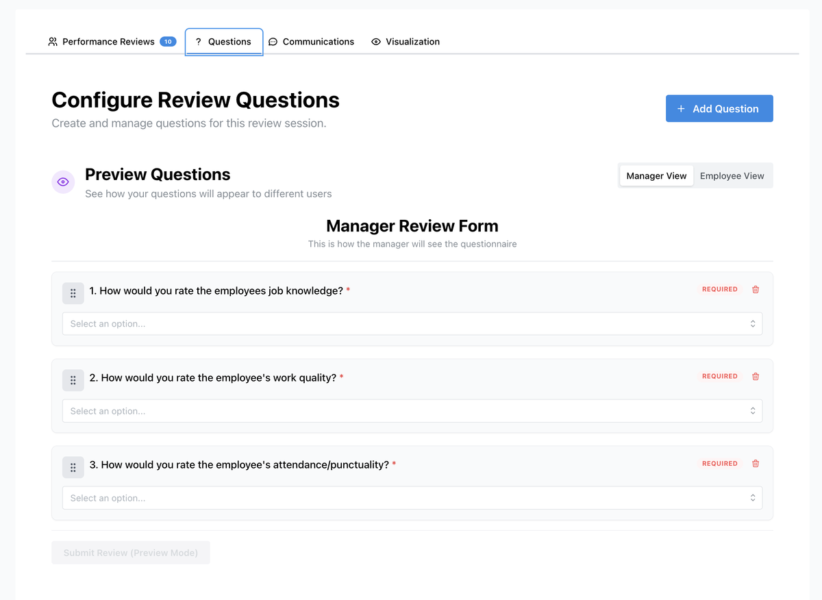 Configure review questions