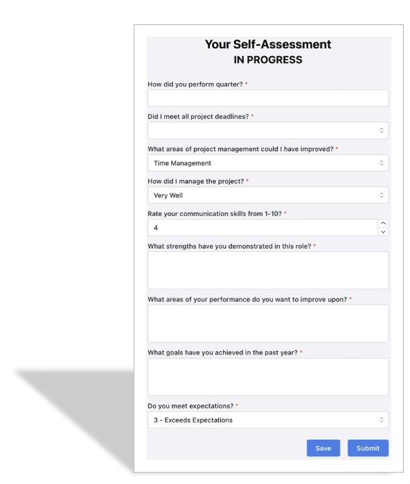 An employee filling out a self-assessment